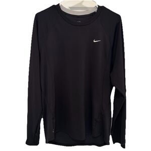 Nike Dri-FIT Men L Black Long Sleeve Shirt Athletic Workout Running Gym
